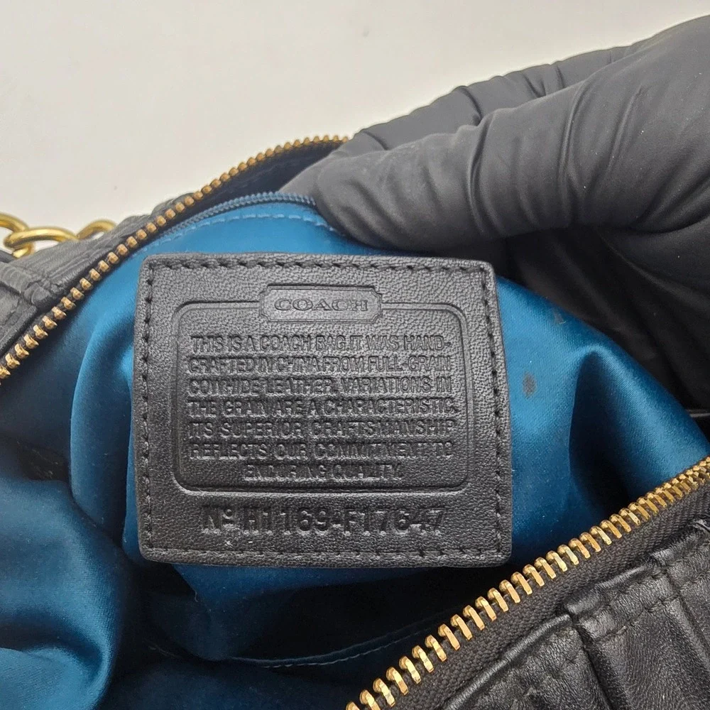Coach Madison Sophia Black Gathered Leather Satchel Crossbody Bag F17647 Gold